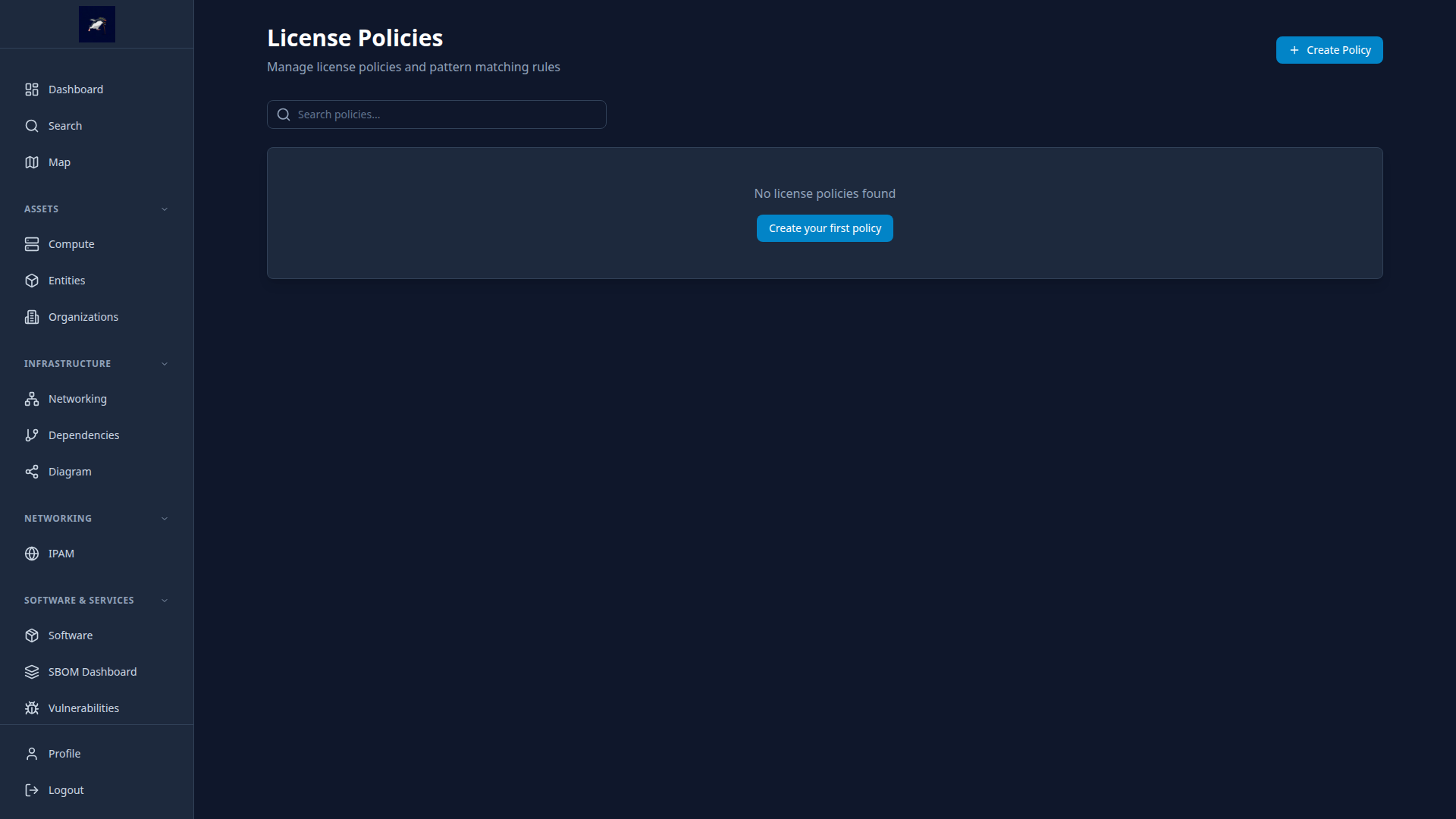 License policy administration screen